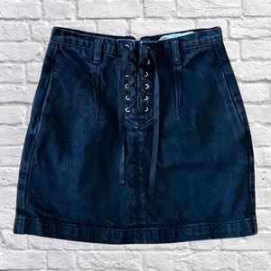 Topshop Charcoal Black Denim Lace Up Mini Skirt Size 6